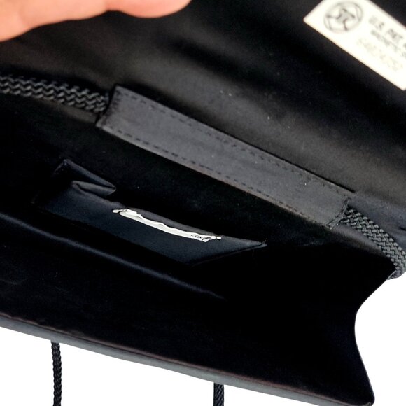 Vintage La Regale Black Pleated Satin Clutch Crossbody w/ Rhinestone Accent NWOT - Picture 3 of 9